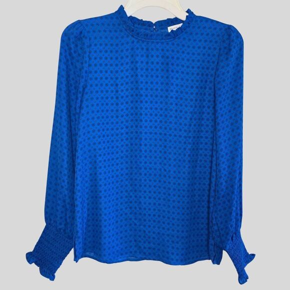 Maison d’Amélie Paris Floral Ruffle Blouse Women's Size Small Blue Long Sleeve - Picture 3 of 16